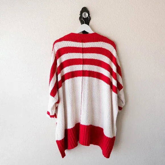 First Love Textured Striped Oversized Cardigan Sweater Small Red White Button - Picture 7 of 12